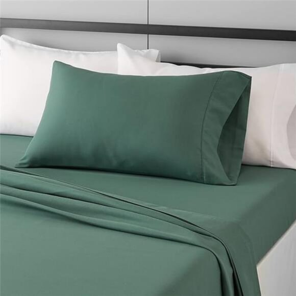 Twin XL Microfiber Bed Sheet Set Emerald Green Soft Wrinkle Free Deep Pocket - Picture 7 of 7